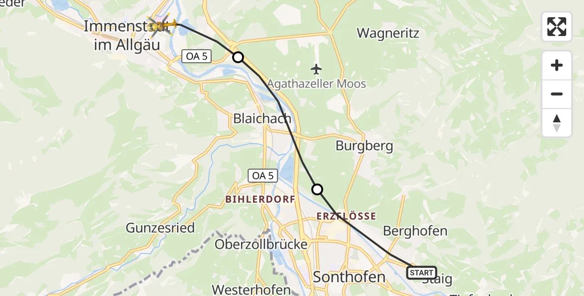 Flugroute Rettungshubschrauber Sonthofen - Immenstadt i.Allgäu, 24 Juli 2026, 15:24