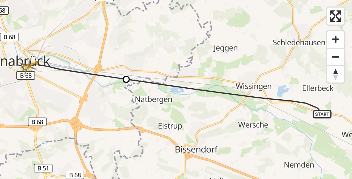 Flugroute Ambulanzhubschrauber Bissendorf - Osnabrück, 24 Juli 2026, 15:33