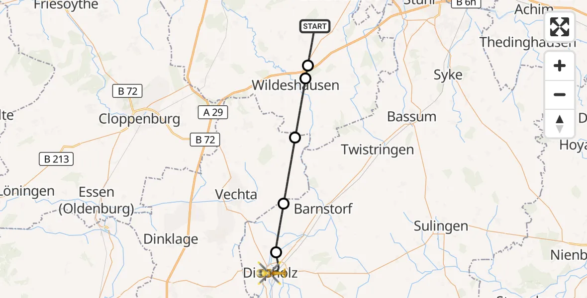 Flugroute Rettungshubschrauber Dötlingen - Diepholz, 24 Juli 2026, 15:45