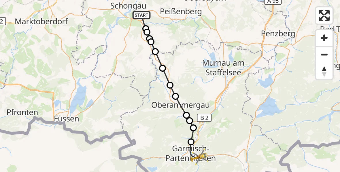 Flugroute Rettungshubschrauber Peiting - Garmisch-Partenkirchen, 24 Juli 2026, 15:52
