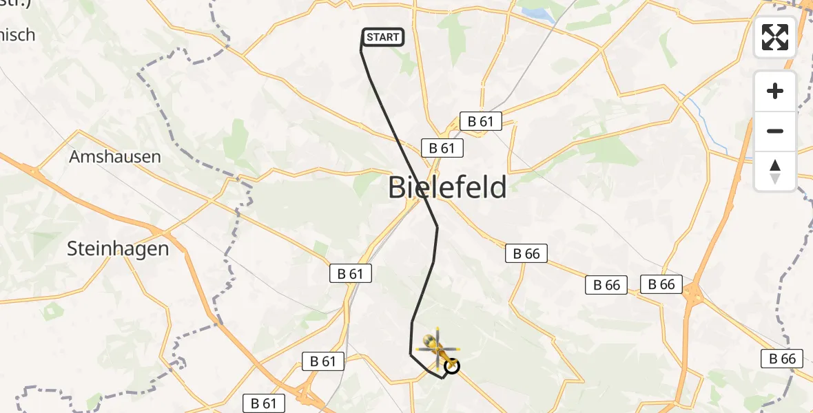 Flugroute Rettungshubschrauber Bielefeld - Luftrettungszentrum Bielefeld, 24 Juli 2026, 15:59