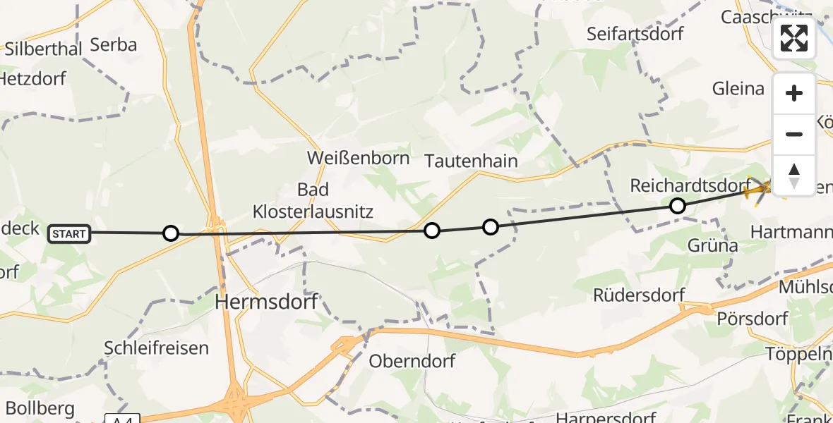 Flugroute Rettungshubschrauber Waldeck - Bad Köstritz, 24 Juli 2026, 16:05