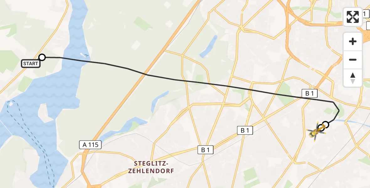 Flugroute Rettungshubschrauber Havelhöhe Medical Hubschrauberlandeplatz - Charité Clinic Benjamin Franklin Campus, 24 Juli 2026, 16:06