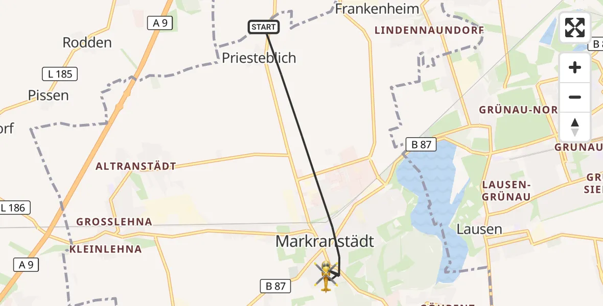 Flugroute Rettungshubschrauber Markranstädt - Markranstädt, 24 Juli 2026, 16:07