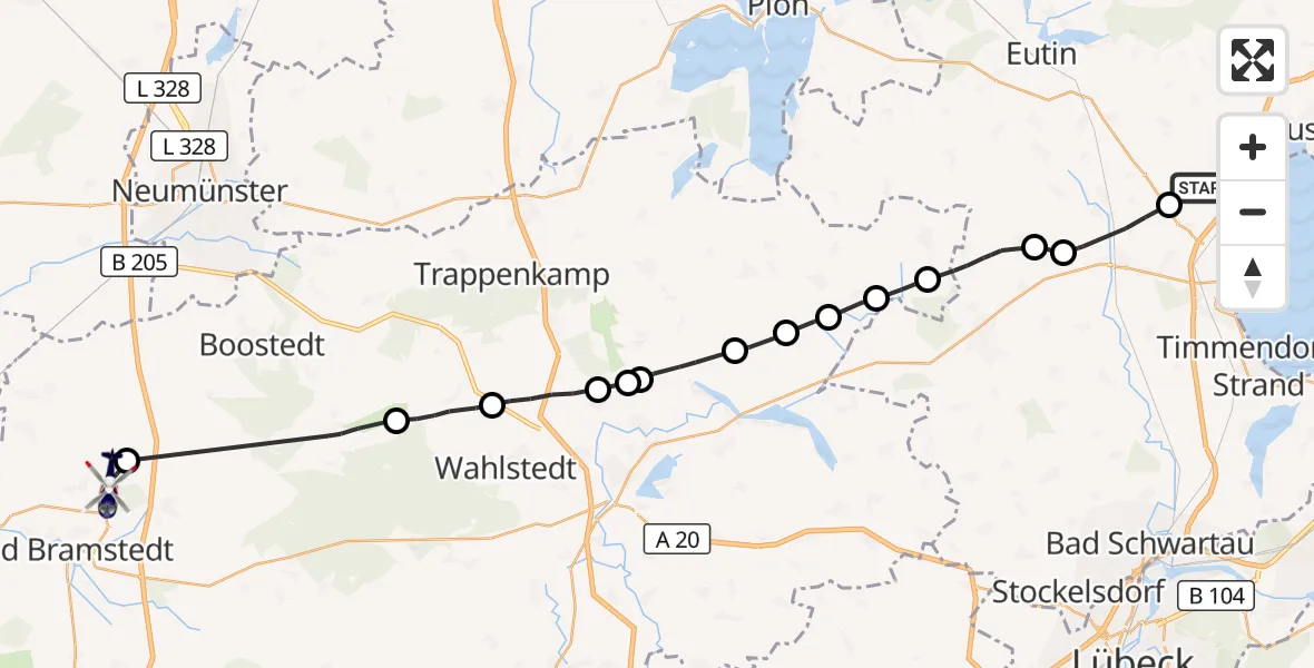 Flugroute Polizeihubschrauber Sierksdorf - Wiemersdorf, 24 Juli 2026, 16:15