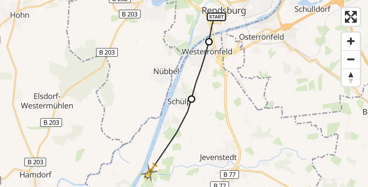 Flugroute Ambulanzhubschrauber Rendsburg - Hörsten, 24 Juli 2026, 16:22