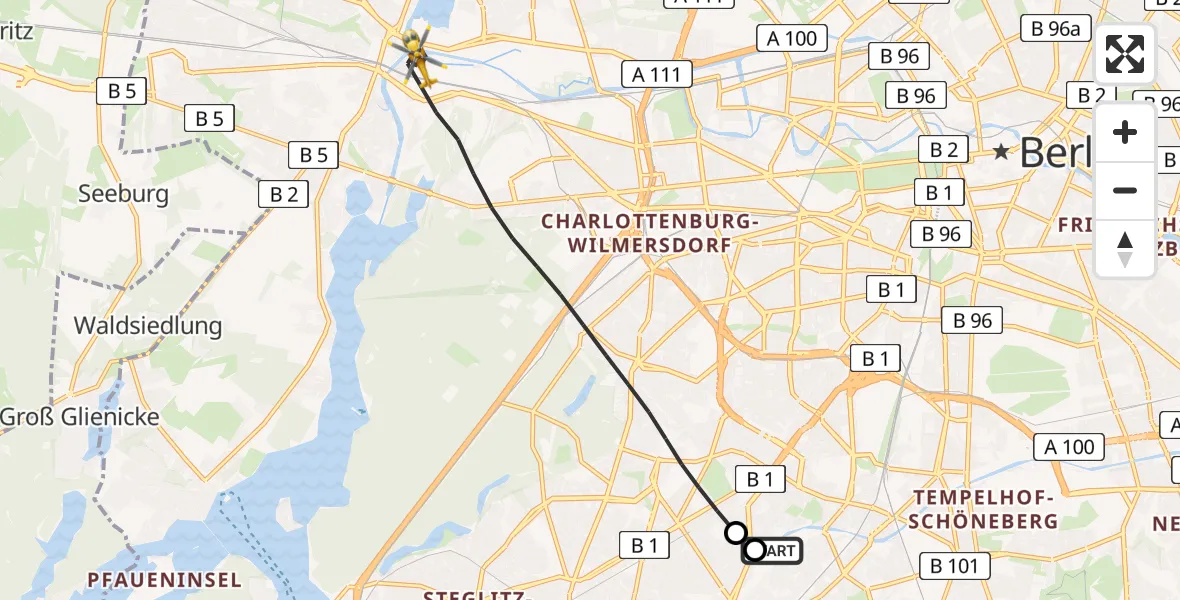 Flugroute Rettungshubschrauber Charité Clinic Benjamin Franklin Campus - Berlin, 24 Juli 2026, 16:37
