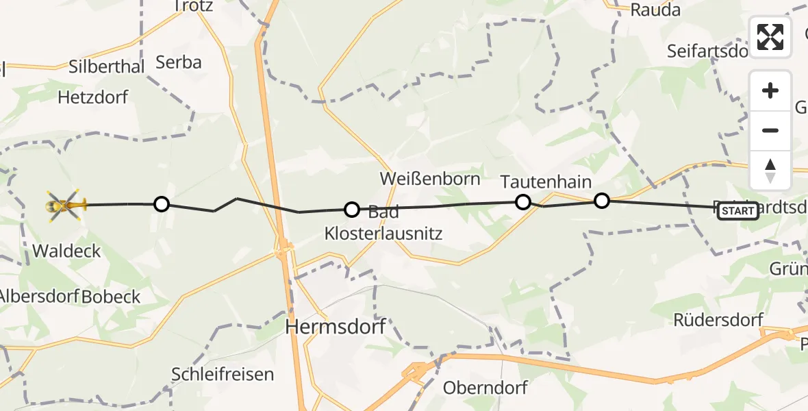 Flugroute Rettungshubschrauber Bad Köstritz - Waldeck, 24 Juli 2026, 16:46