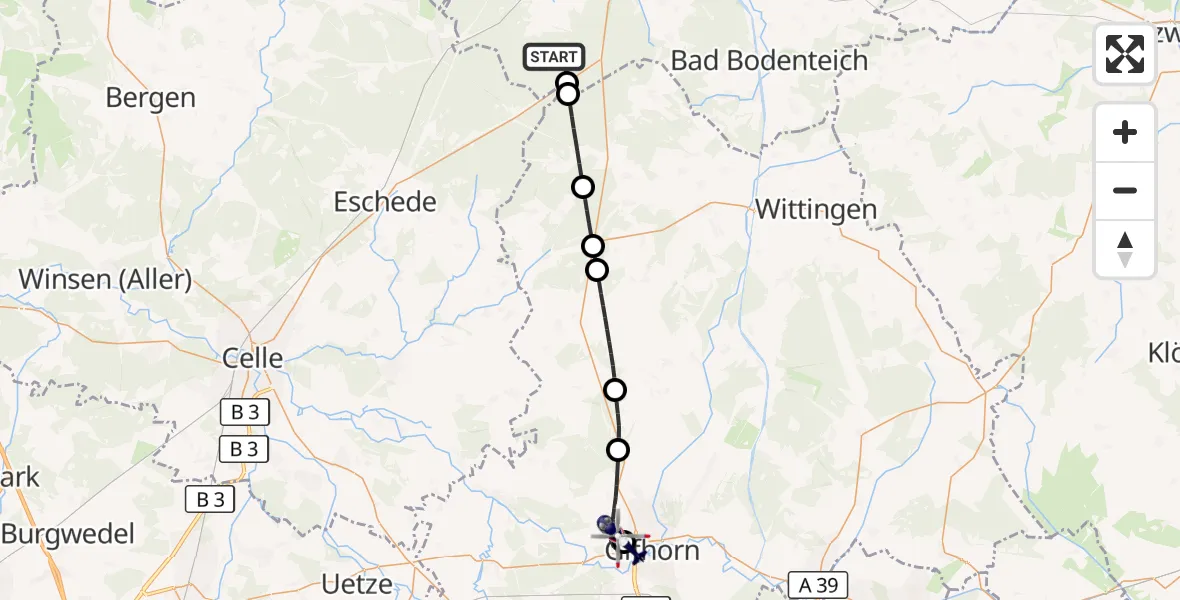 Flugroute Polizeihubschrauber Suderburg - Gifhorn Bundespolizei Hubschrauberlandeplatz, 24 Juli 2026, 17:10