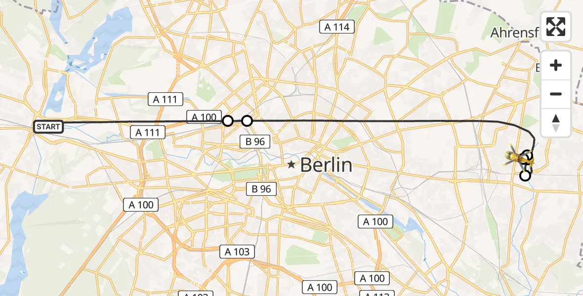Flugroute Rettungshubschrauber Berlin - Berlin Emergency Hospital, 24 Juli 2026, 17:10