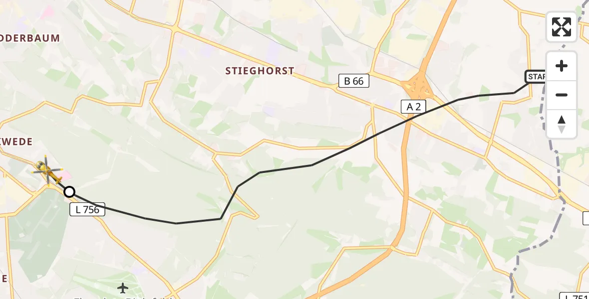 Flugroute Rettungshubschrauber Bielefeld - Luftrettungszentrum Bielefeld, 24 Juli 2026, 17:28