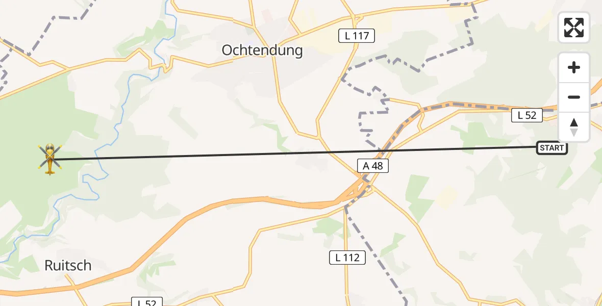 Flugroute Ambulanzhubschrauber Kobern-Gondorf - Welling, 24 Juli 2026, 17:34