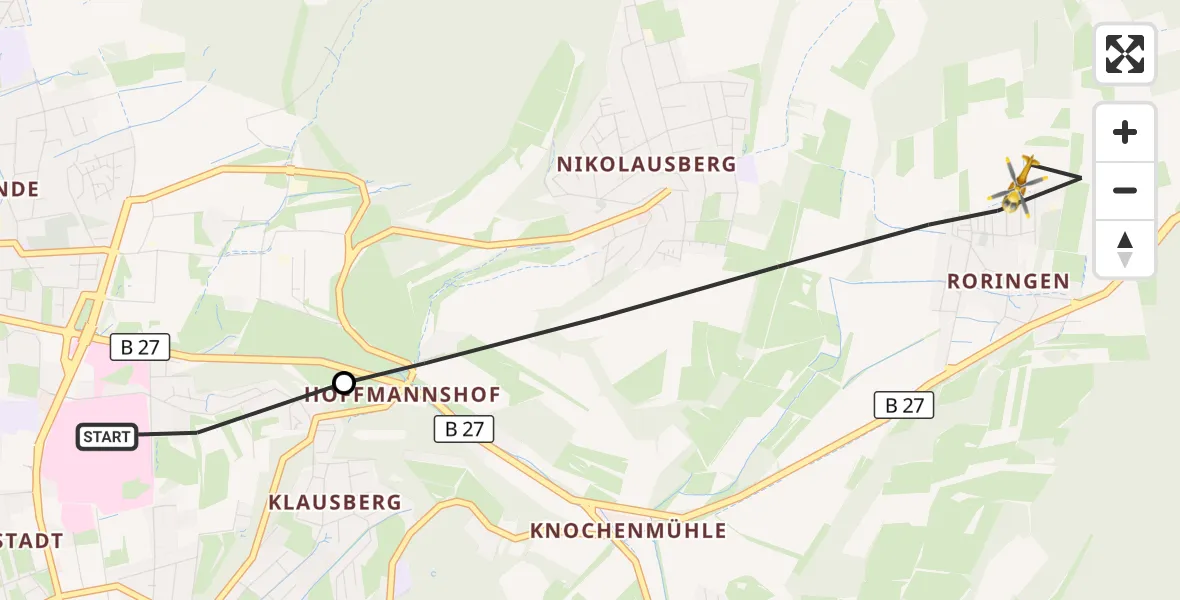 Flugroute Rettungshubschrauber Göttingen University Clinic Hubschrauberlandeplatz - Göttingen, 24 Juli 2026, 17:36