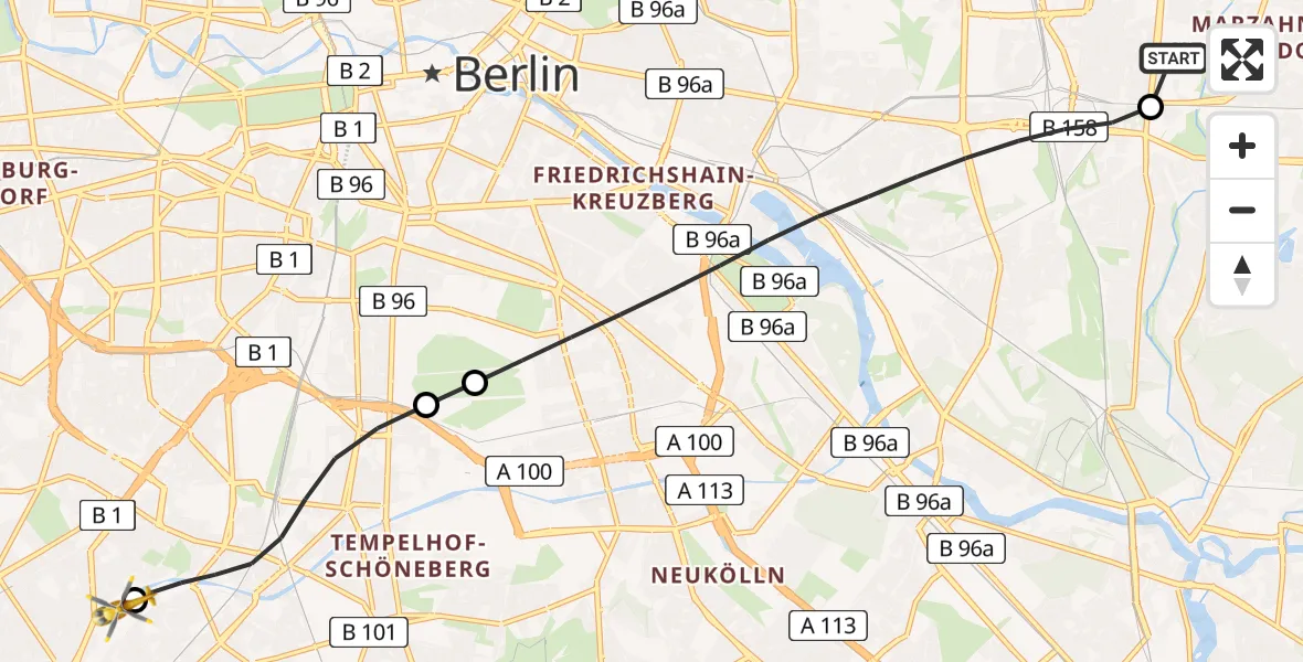 Flugroute Rettungshubschrauber Berlin Emergency Hospital - Charité Clinic Benjamin Franklin Campus, 24 Juli 2026, 17:50