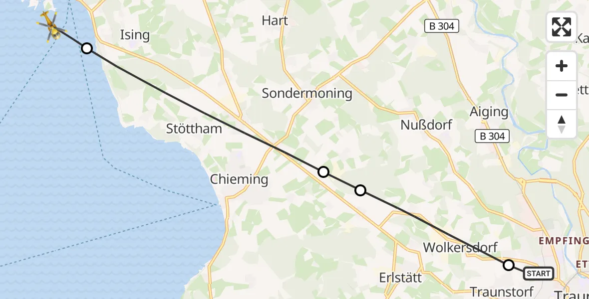Flugroute Rettungshubschrauber Traunstein Hospital - Chiemsee (See), 24 Juli 2026, 17:53