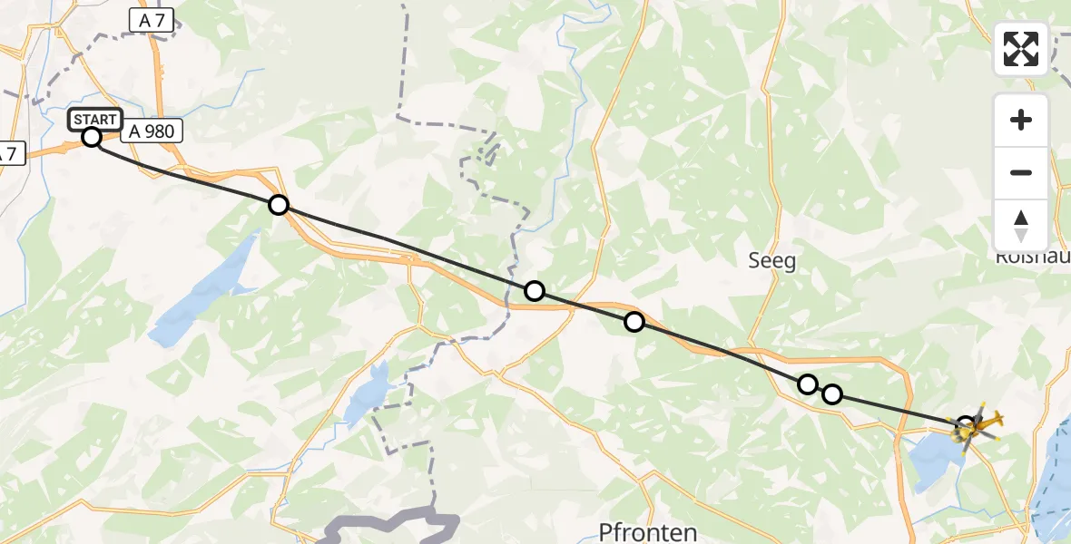 Flugroute Rettungshubschrauber Kempten-Durach Flugplatz - Füssen, 24 Juli 2026, 17:57