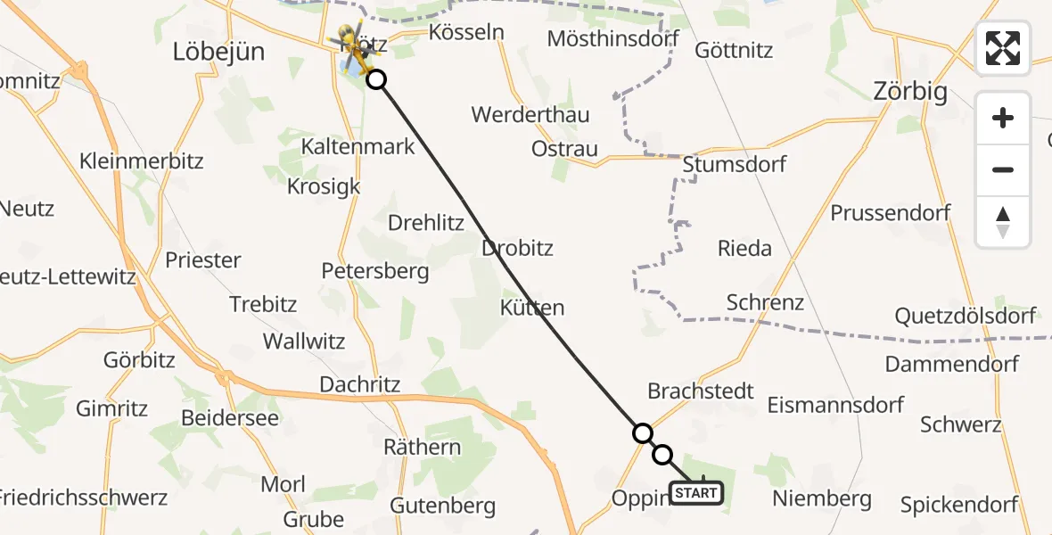 Flugroute Rettungshubschrauber Halle-Oppin Flugplatz - Wettin-Löbejün, 24 Juli 2026, 18:22
