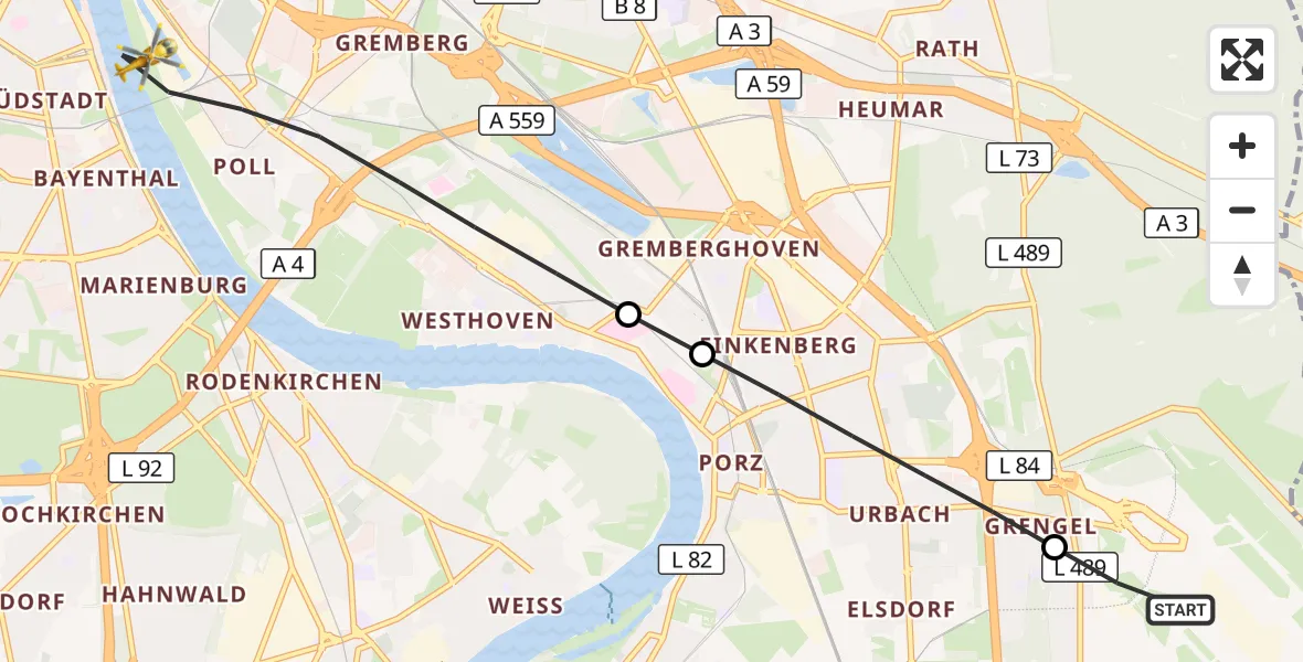 Flugroute Rettungshubschrauber Köln Bonn Flughafen - Köln, 24 Juli 2026, 18:26
