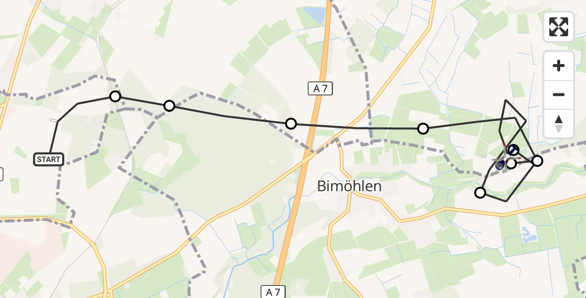 Flugroute Polizeihubschrauber Bad Bramstedt Hubschrauberlandeplatz - Großenaspe, 24 Juli 2026, 18:29