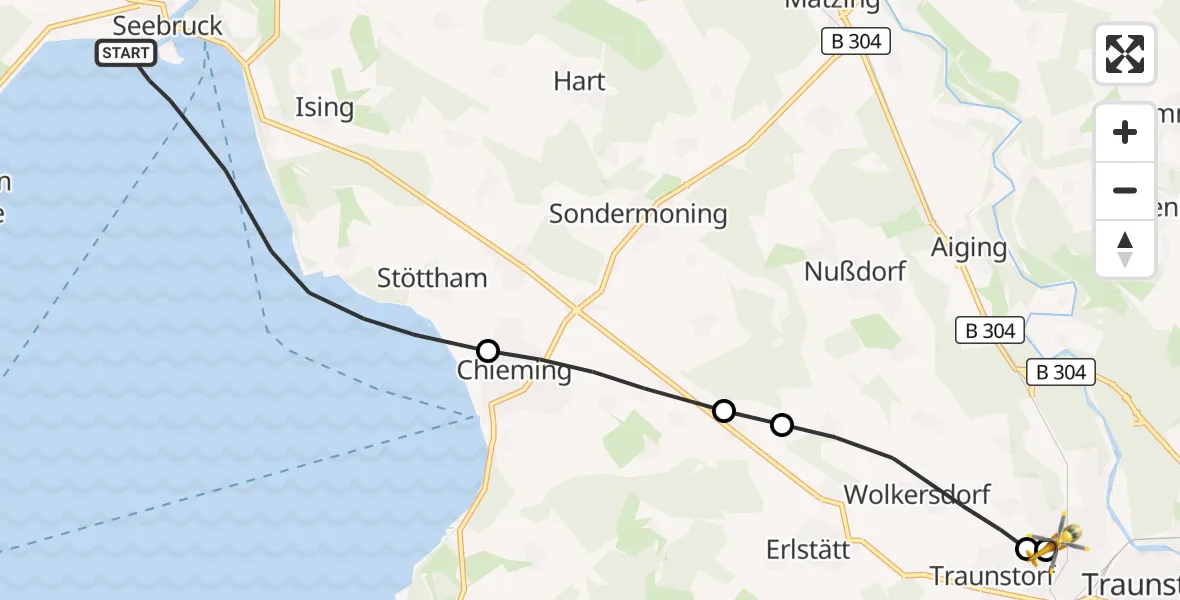 Flugroute Rettungshubschrauber Chiemsee (See) - Traunstein Hospital, 24 Juli 2026, 18:34