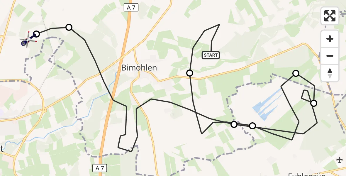 Flugroute Polizeihubschrauber Großenaspe - Bad Bramstedt Hubschrauberlandeplatz, 24 Juli 2026, 18:37