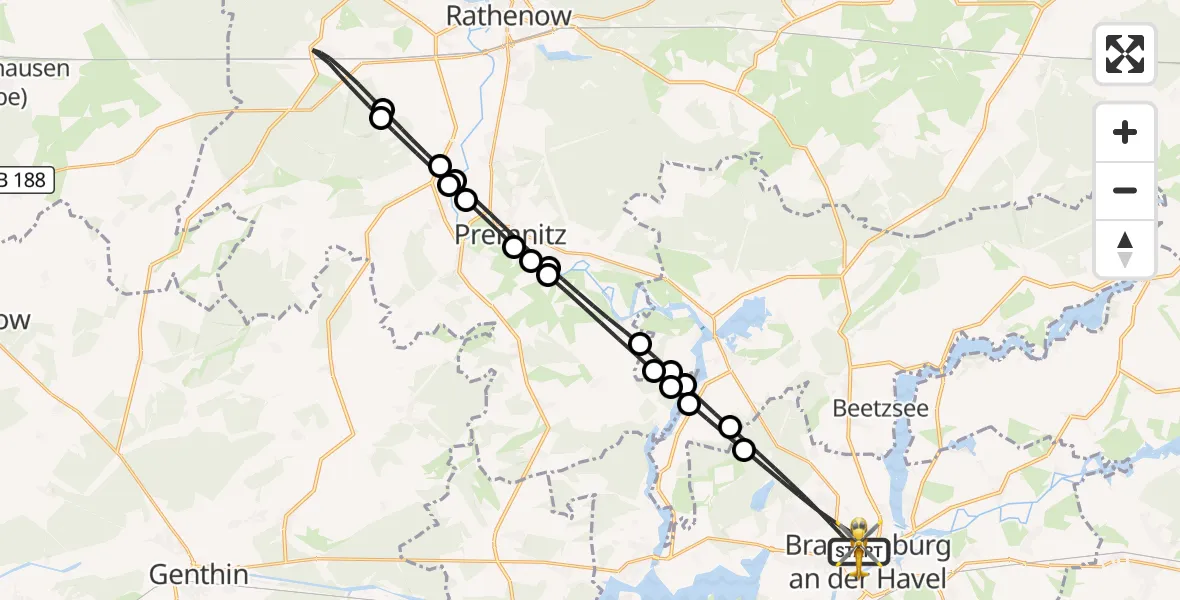 Flugroute Rettungshubschrauber Brandenburg an der Havel - Brandenburg an der Havel, 24 Juli 2026, 18:51