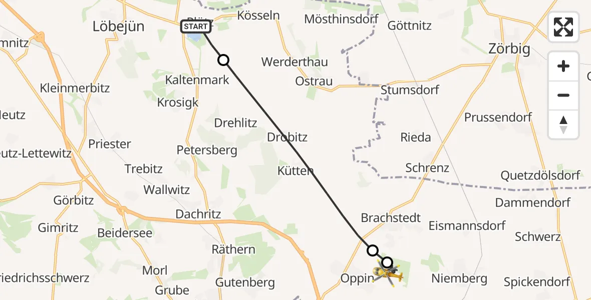 Flugroute Rettungshubschrauber Wettin-Löbejün - Halle-Oppin Flugplatz, 24 Juli 2026, 18:51