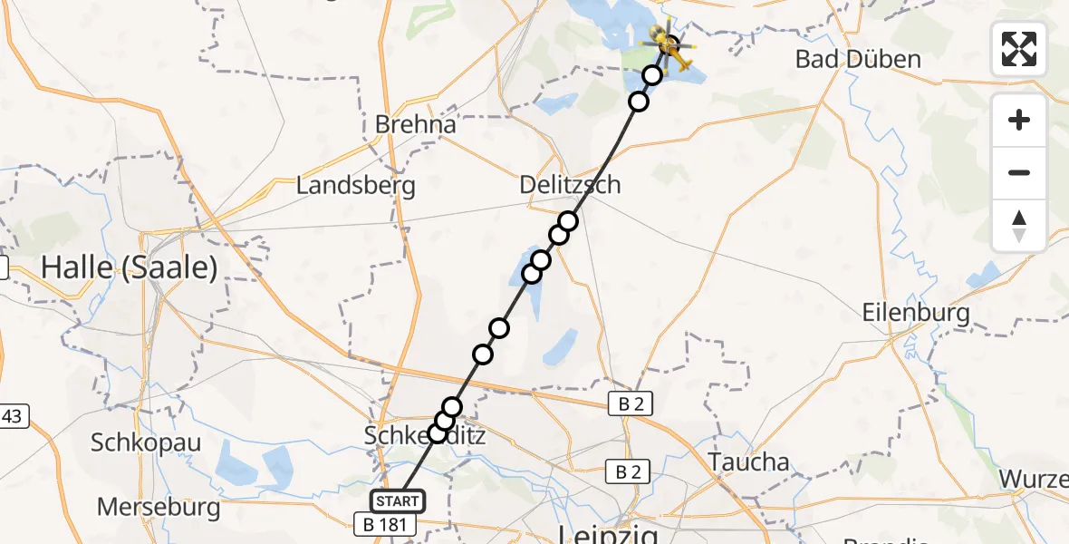 Flugroute Rettungshubschrauber Schkeuditz - Löbnitz, 24 Juli 2026, 18:52