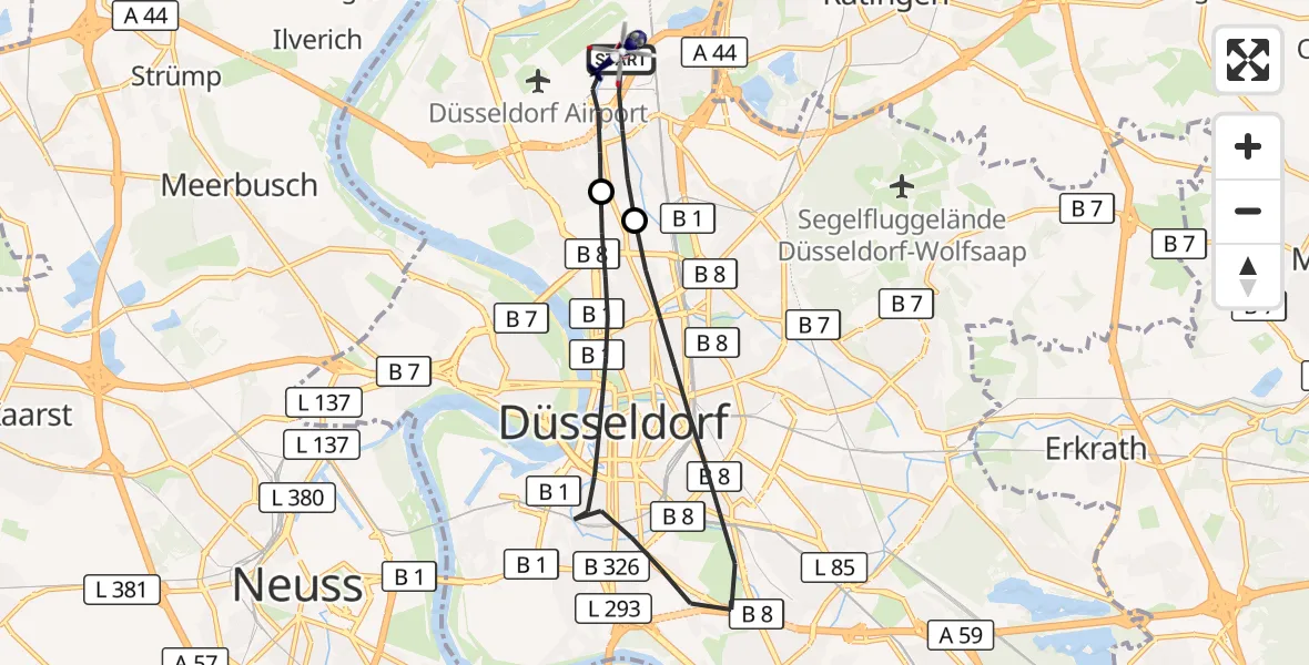 Flugroute Polizeihubschrauber Düsseldorf Flughafen - Düsseldorf Flughafen, 24 Juli 2026, 19:04