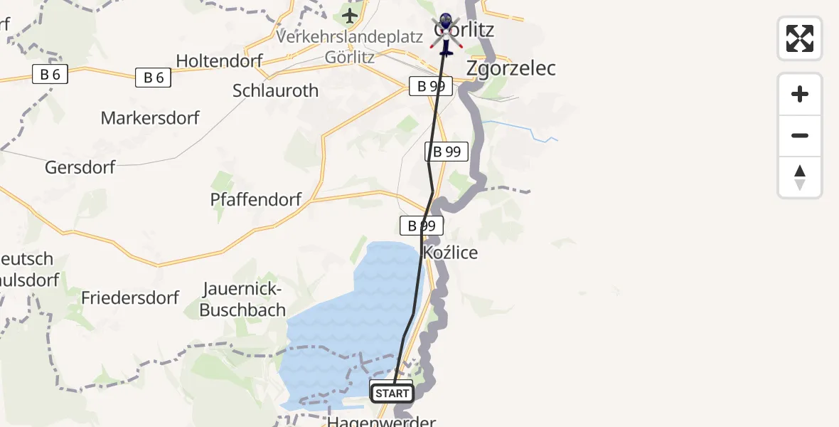 Flugroute Polizeihubschrauber Görlitz - Görlitz, 24 Juli 2026, 19:13
