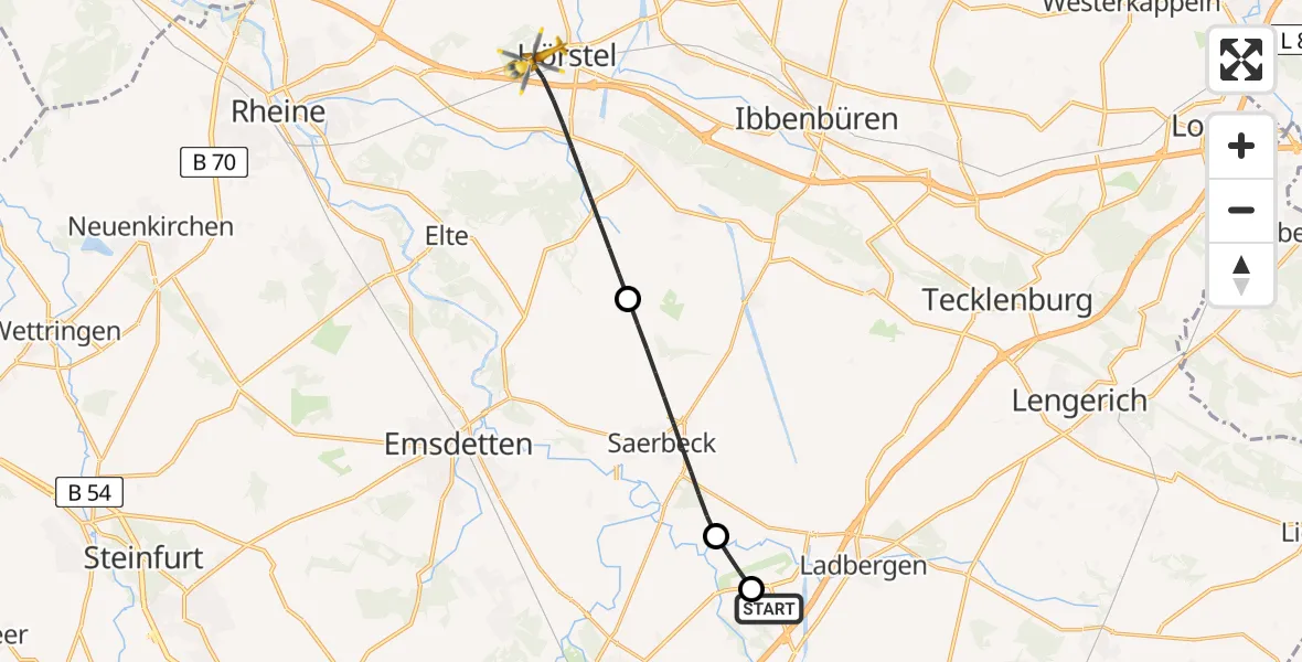Flugroute Ambulanzhubschrauber Christoph  Westfalen-ADAC - Hörstel, 24 Juli 2026, 19:28