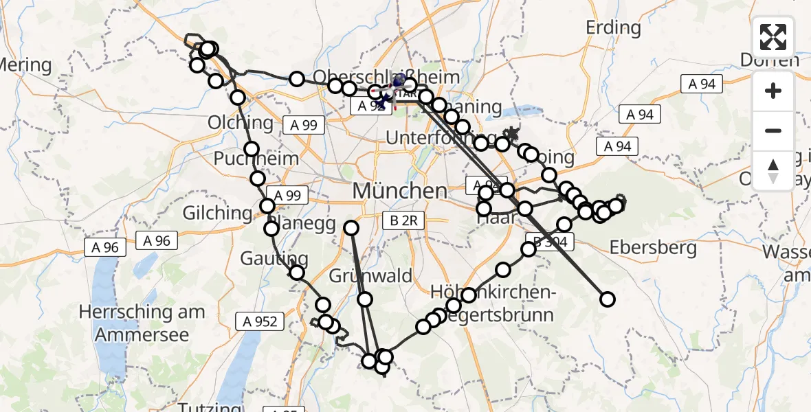 Flugroute Polizeihubschrauber Oberschleißheim - Schleissheim Flugplatz, 24 Juli 2026, 19:32