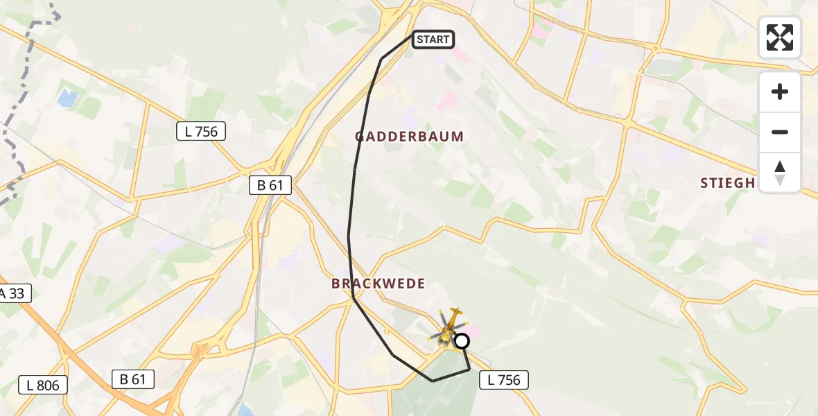 Flugroute Rettungshubschrauber Bielefeld - Luftrettungszentrum Bielefeld, 24 Juli 2026, 19:39