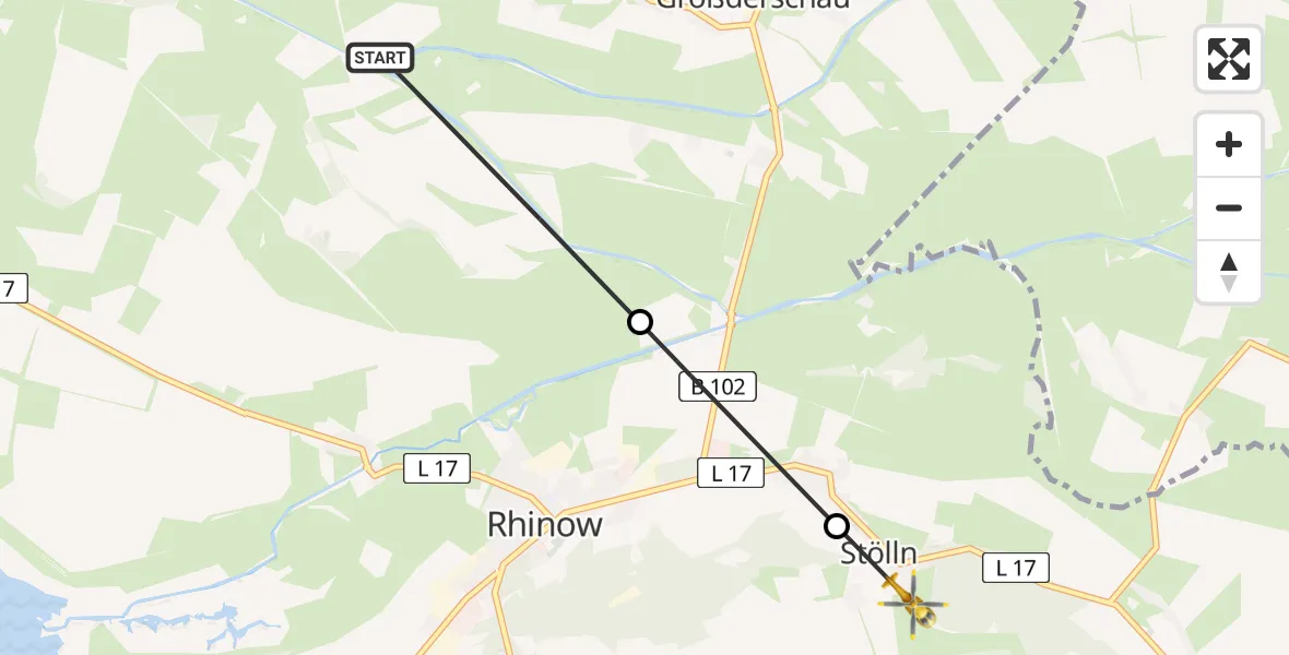 Flugroute Rettungshubschrauber Großderschau - Gollenberg, 24 Juli 2026, 19:43