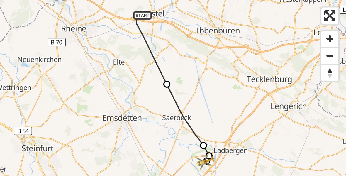 Flugroute Ambulanzhubschrauber Hörstel - Christoph  Westfalen-ADAC, 24 Juli 2026, 19:54