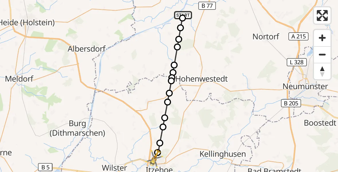 Flugroute Ambulanzhubschrauber Hörsten - Itzehoe, 24 Juli 2026, 20:05