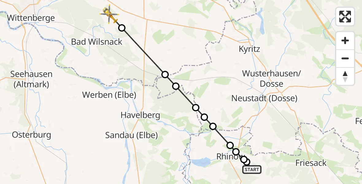 Flugroute Rettungshubschrauber Gollenberg - Bad Wilsnack, 24 Juli 2026, 20:08