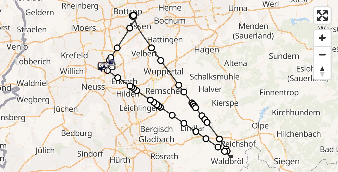 Flugroute Polizeihubschrauber Düsseldorf Flughafen - Düsseldorf Flughafen, 24 Juli 2026, 23:08