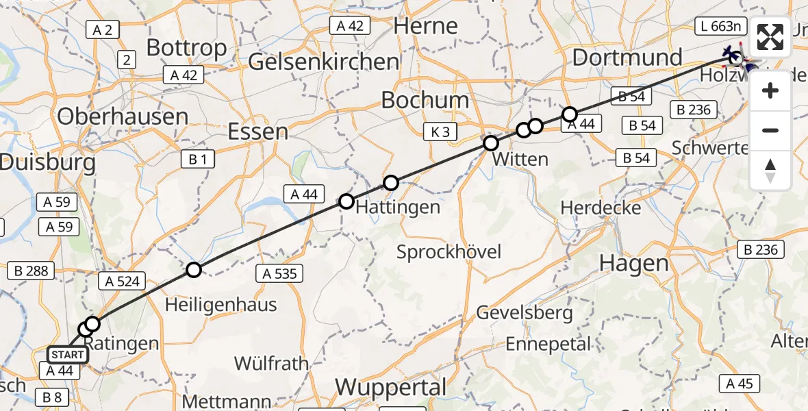 Flugroute Polizeihubschrauber Düsseldorf Flughafen - Dortmund Flughafen, 25 Juli 2026, 02:51