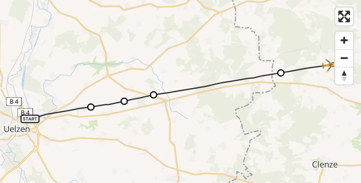 Flugroute Rettungshubschrauber Uelzen - Waddeweitz, 25 Juli 2026, 05:23