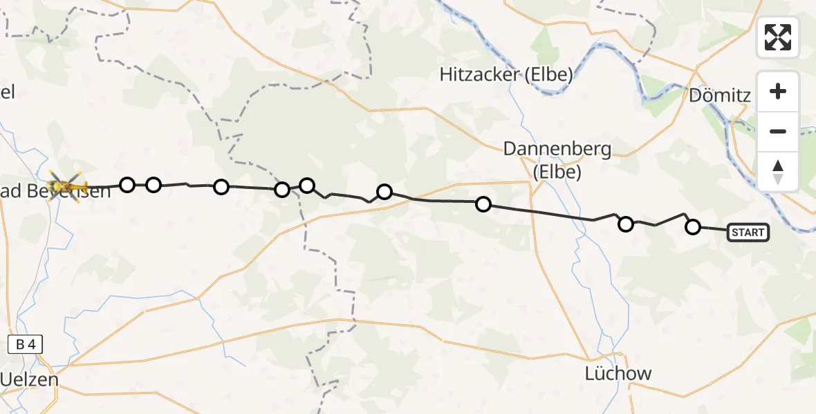 Flugroute Rettungshubschrauber Langendorf - Bad Bevensen, 25 Juli 2026, 05:59