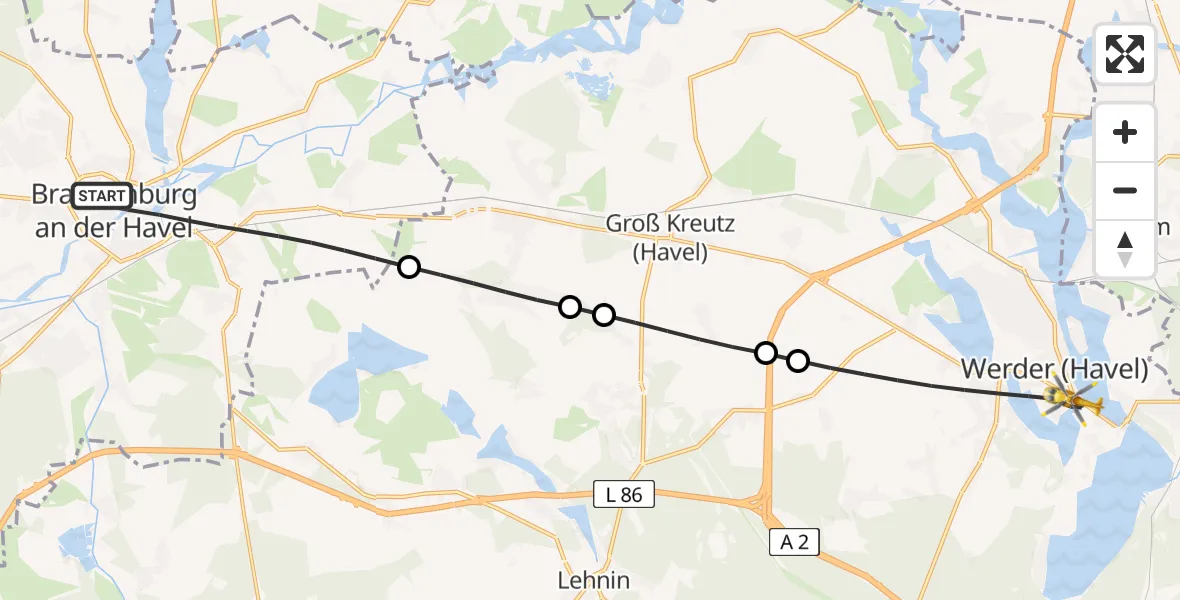 Flugroute Rettungshubschrauber Brandenburg an der Havel - Werder (Havel), 25 Juli 2026, 06:10