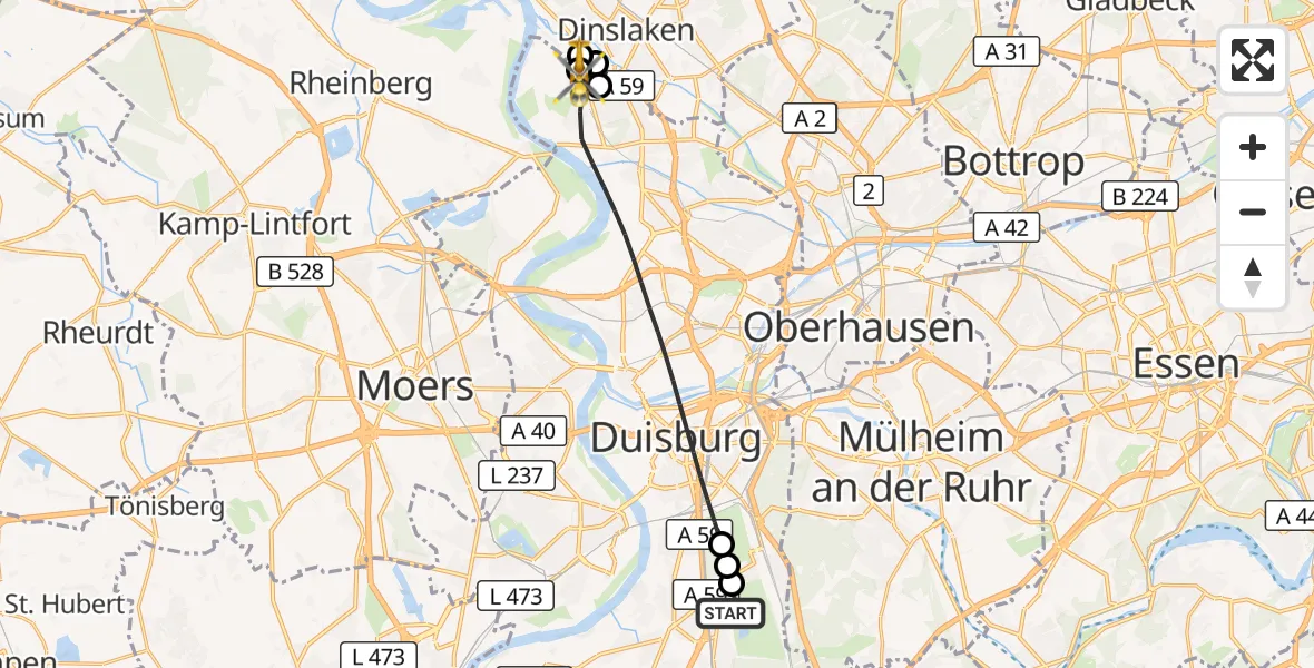 Flugroute Rettungshubschrauber Duisburg Air Rescue Hubschrauberlandeplatz (Christoph 9) - Duisburg, 25 Juli 2026, 06:24