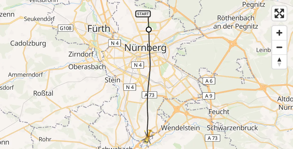 Flugroute Ambulanzhubschrauber Flughafen Nuremberg - Nürnberg, 25 Juli 2026, 06:36