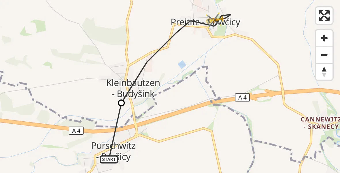 Flugroute Rettungshubschrauber Kubschütz - Malschwitz, 25 Juli 2026, 07:00