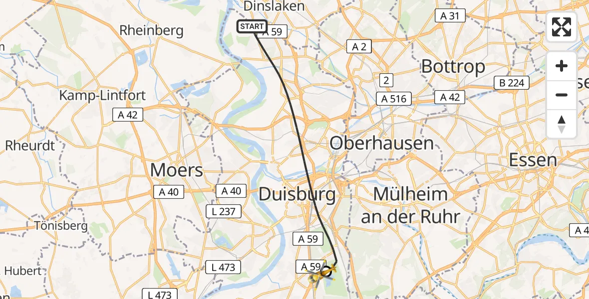 Flugroute Rettungshubschrauber Duisburg - Duisburg Air Rescue Hubschrauberlandeplatz (Christoph 9), 25 Juli 2026, 07:03