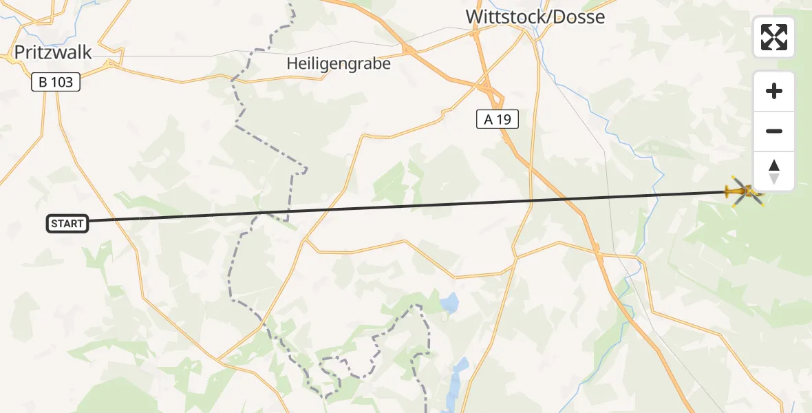 Flugroute Rettungshubschrauber Groß Pankow (Prignitz) - Wittstock/Dosse, 25 Juli 2026, 07:13