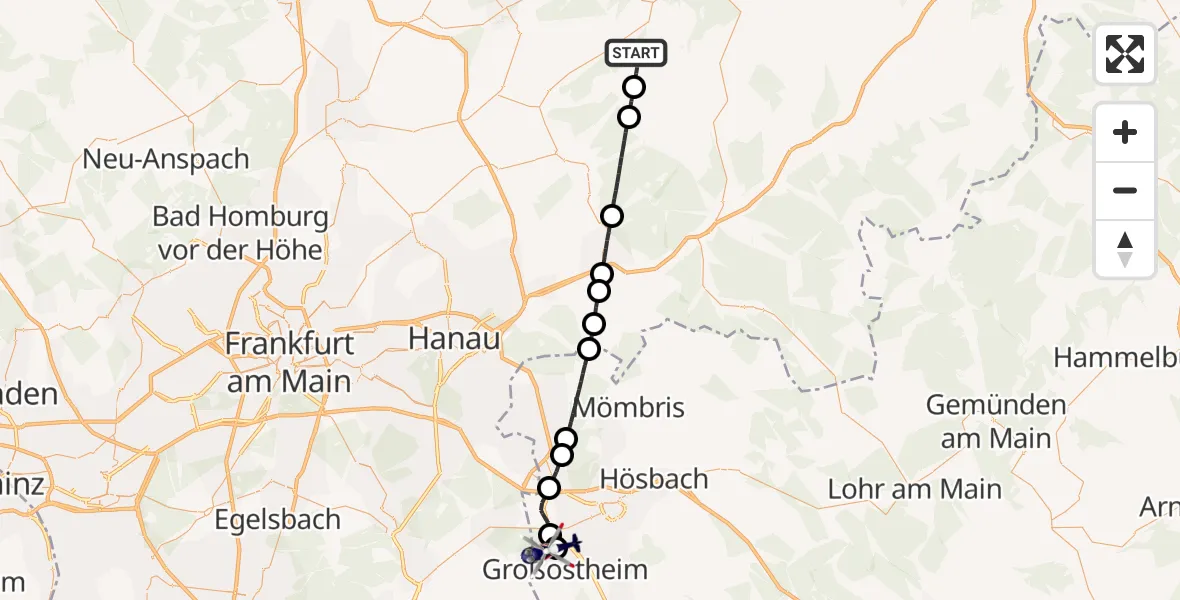 Flugroute Polizeihubschrauber Gedern - Flugplatz Aschaffenburg, 25 Juli 2026, 07:23