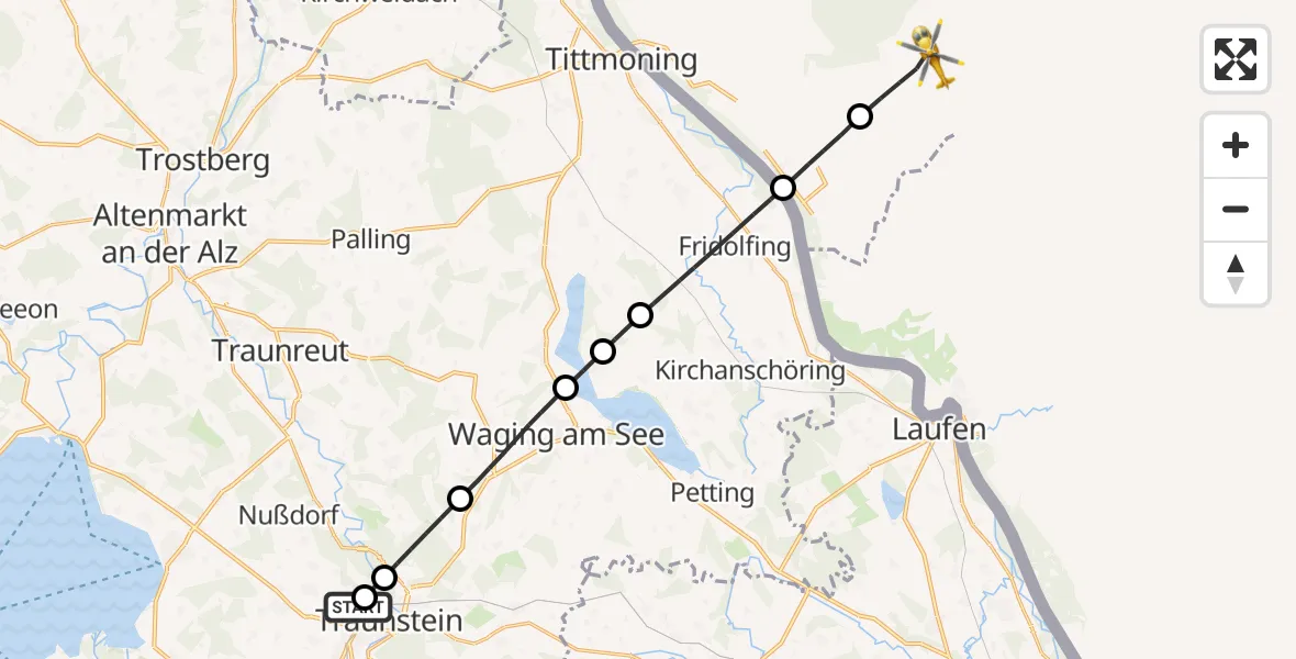 Flugroute Rettungshubschrauber Traunstein Hospital - Hochburg-Ach, 25 Juli 2026, 07:33