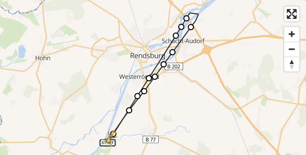 Flugroute Ambulanzhubschrauber Rendsburg-Schachtholm Flugplatz - Schülp b.Rendsburg, 25 Juli 2026, 07:47